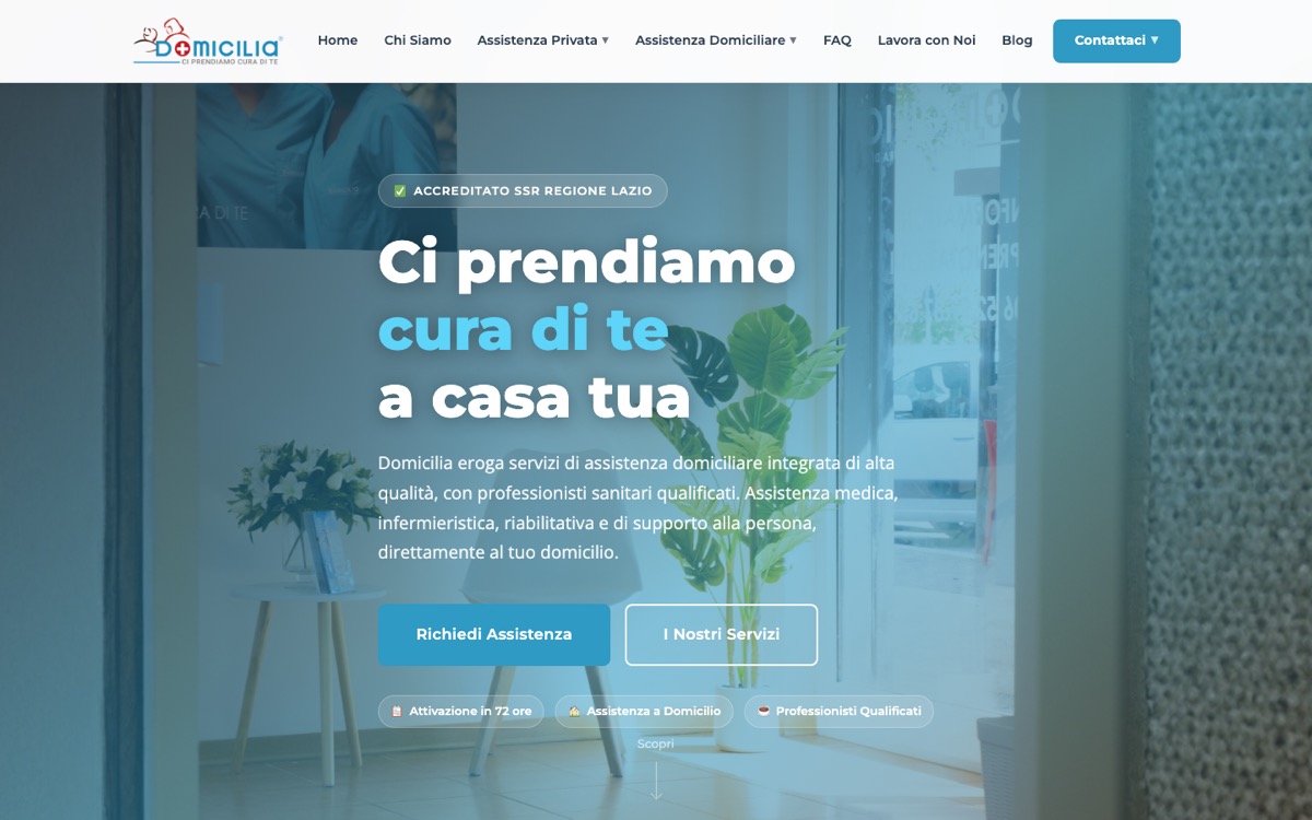 Sito di Domicilia, assistenza domiciliare accreditata con la Regione Lazio