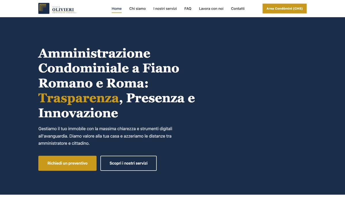 Sito dello Studio Olivieri, amministrazione condominiale a Fiano Romano e Roma